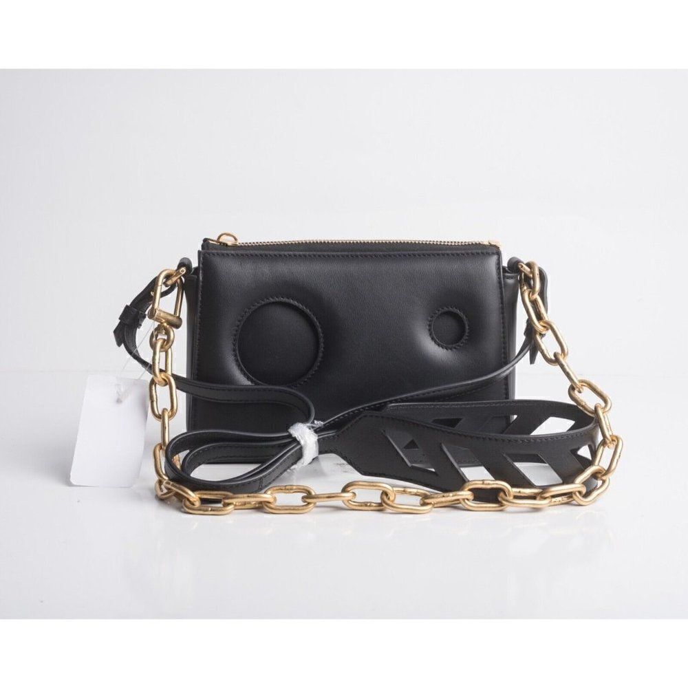Off-White Virgil Abloh Womens Black Burrow Purse Bag Pouch Gold Chain Strap